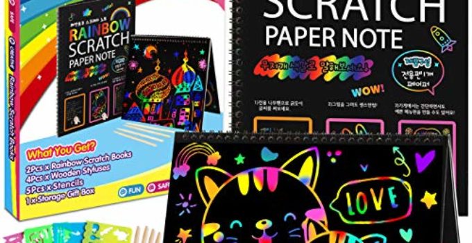 ZMLM Scratch Paper Art-Crafts Notebook: 2 Pack Bulk Rainbow Magic Paper Supplies Toys for 3 4 5 6 7 8 9 10 Years Old Girls Kids Favors Gifts for Birthday Halloween Christmas Party Games Projects Kits