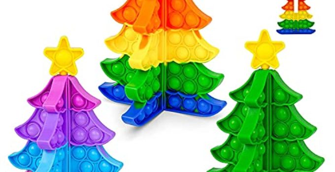 3PC Big Pop Push Bubble Fidget Sensory Toy Fidget Pack, Christmas Tree Snowflakes Bubble Pop Fidget 3D Puzzle Toy, Stress Relief Toys (Christmas Tree Pop It 3PCS)