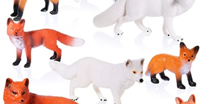 8 Pieces Fox Animal Toy Figures Set Realistic Arctic Fox Red Foxes Animal Figures Jungle Animal Fox Playset Cake Topper Party Favors Educational Toy Christmas Birthday Supplies