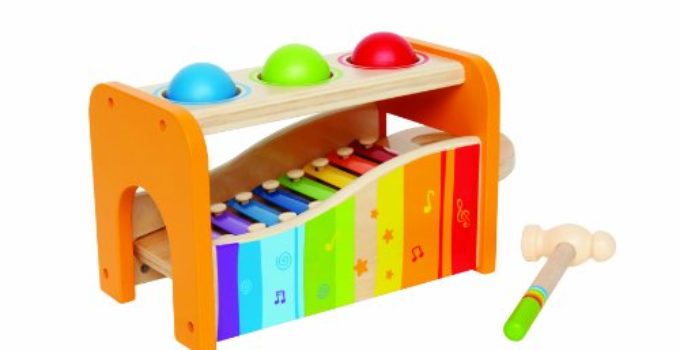 Hape Pound & Tap Bench with Slide Out Xylophone - Award Winning Durable Wooden Musical Pounding Toy for Toddlers, Multifunctional and Bright Colours, Yellow