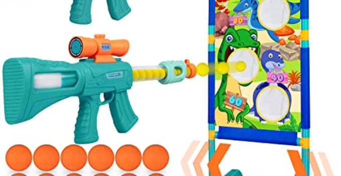 Shooting Game Toys for Boys Age 5 6 7 8 9 10+ Years Old,Foam Popper Guns for 2 Player,Electric Shooting Target & Air Blaster with 24 Foam Bullet Balls Birthday Gift for Kids Girls