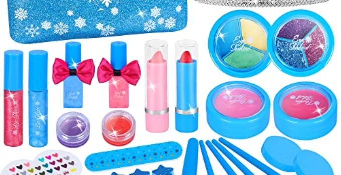 Kids Makeup Kit for Girl, 25 Pcs Pretend Play Makeup Set,Washable Frozen Cosmetic Beauty Set Gift Toys for Toddlers Princess Girls Age 3 4 5 6 7 8 9 Girls Halloween Christmas Birthday Party