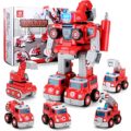 The First Road Toys for 3 4 5 6 7 8 Year-Old Boys Girls, 5 in 1 Construction Transform Car Robot Kids Toys, STEM Building Toddler Toys Christmas Birthday for Kids Ages 4-8