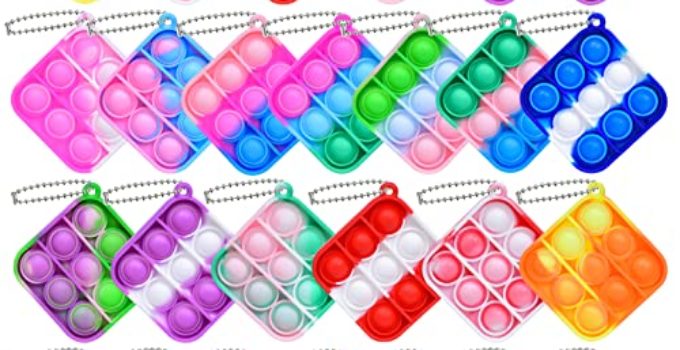 26pcs Mini Pop Fidget Toys Pack Push Bubble Pop Keychain Toy, Anxiety Stress Relief Simple Hand Toys, Silicone Squeeze Sensory Toys Christmas Decoration Gift for Kids Adults