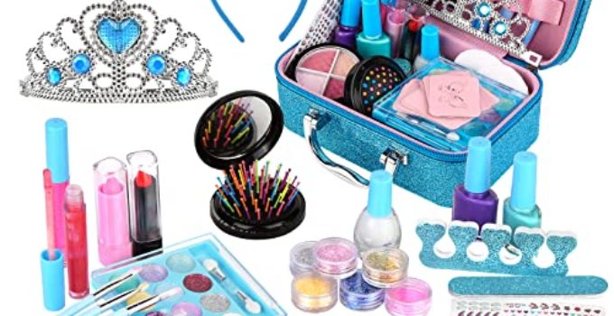Bukm Kids Makeup Kit for Girls, Washable Makeup Kit for Kids, Real Makeup Set Girl Gift Toys, Cosmetics Toys Frozen Makeup Set, Christmas Birthday Gift Makeup Set for 8+ Years Old Little Girls