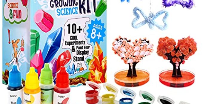Crystal Growing Kits for Kids, STEM Projects Science Experiment for Crystal Kits with 5 Crystals & 2 Crystal Trees, DIY Educational Experiment Crafts Gift for Boys & Girls Ages 6 7 8 9 10