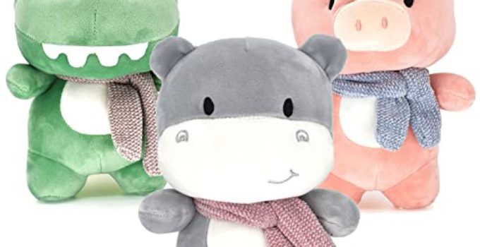 Cute Stuffed Animals Dolls , 9'' Soft Plush Toys for Kids Toddlers Birthday Christmas Day Gifts. (3Pcs / Pig&Dinosaur&Hippo)