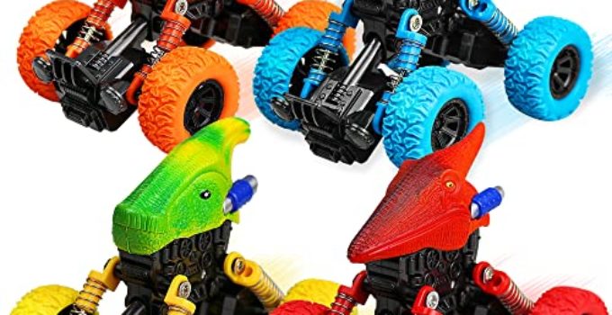 Dinosaur Toys for Kids 3-5, 4 Pack Pull Back Cars for 3 4 5 6 7 Year Old Boys Girls Kids Toy Dino Monster Trucks for Toddlers Christmas Birthday Gifts