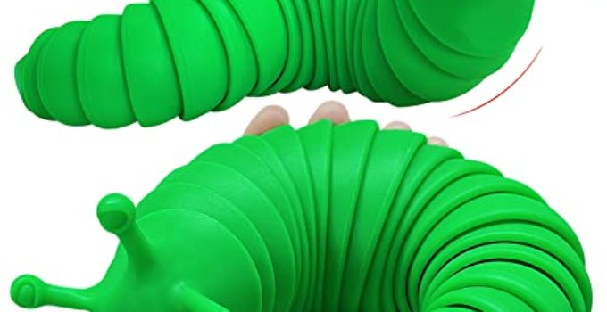 Fidget Toys, 3D Printed Articulated Slug, Flexible Stim Toy / Desk Pet, Party Favor Caterpillar Sensory Toys Gag Gifts for Kids, Adults, Christmas, Birthday (Green)