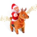 Newluck Christmas Santa Claus Riding Deer, Electric Santa Funny Toy Walking Singing, Battery Operated Musical Santa Plush Doll, Xmas Gift Ornament Decoration for Home Office (Battery Excluded)