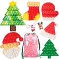 RURING 6Pack Christmas Pop Fidget Toys Pack for Kids Girls Boys with 2 Keychain its Push Bubble Sensory Toy Poppers Christmas Stockings Party Gifts Stress Autism Relief for Adults