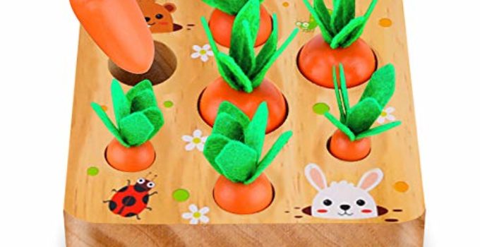 SKYFIELD Carrot Harvest Game Wooden Toy for Baby Boys and Girls 1 2 3 Year Old, Educational Shape Sorting Matching Puzzle Gift Toy with 7 Sizes Carrots.Great Montessori Toy for Toddlers 1-3