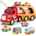 TEMI Toddler Carrier Truck Transport Vehicles Toys - 5 in 1 Toys for 3 4 5 6 7 Year Old Boys, Kids Toys Car for Girls Boys Toddlers Friction Power Set, Push and Go Play Vehicles Toys