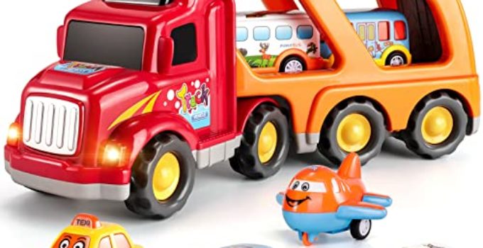 TEMI Toddler Carrier Truck Transport Vehicles Toys - 5 in 1 Toys for 3 4 5 6 7 Year Old Boys, Kids Toys Car for Girls Boys Toddlers Friction Power Set, Push and Go Play Vehicles Toys