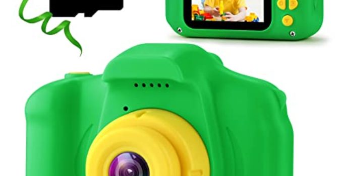 Yisdo Kids Selfie Camera Children HD Digital Video Camcorder Toys for Toddler, Best Christmas Birthday Gifts for 3 4 5 6 7 8 9 Year Old Boy Girls with 32GB SD Card and 3 Puzzle Games (Green)