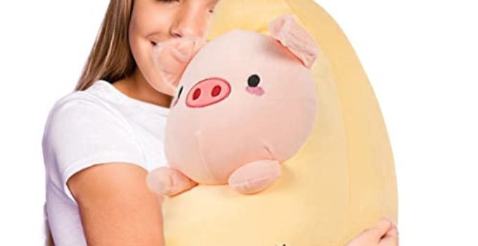 ARELUX 21.7" Pig Plush Pillow Cute Banana Stuffed Animal Kawaii Squishy Anime Piggy Plushie Soft Hugging Pillow Plush Toy Gifts for Kids Boys Girls Halloween Christmas