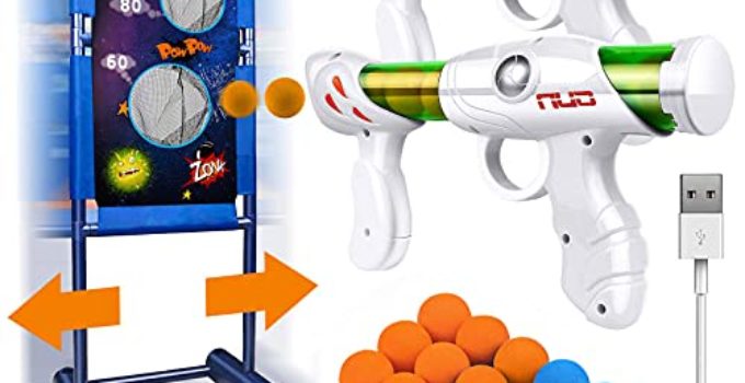 Kaufam Gun Toy Gift for Boys Age of 4 5 6 7 8 9 10 10+ Years Old Kids Girls for Birthday with Moving Shooting Target 2 Blaster Gun and 18 Foam Balls Compatible with Nerf Guns