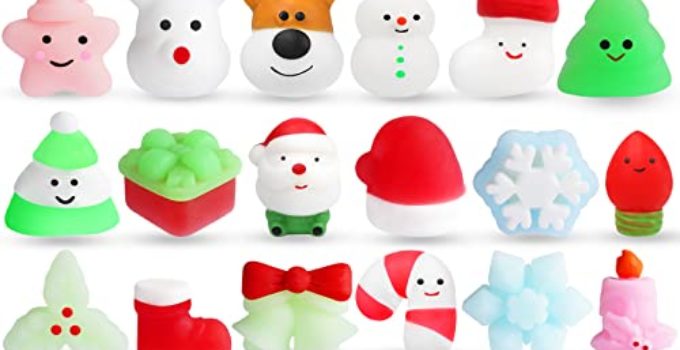 Outee Christmas Mochi Animals Toys, 30 Pcs Mini Stress Relief Toys Mochi Animals Toys Kawaii Mochi Santa Claus Relief Stress Toys for Kids Adults Christmas Decoration Gift Xmas Gifts