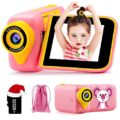 PROGRACE Kids Video Camera Girls - 270° Rotation Screen Girls Toy Gifts Age 3 4 5 6 7 8 9 Years Old Birthday Holidays Kids Camcorder Recorder Toddler Camera Photographer Kids Digital Camera 1080P 12MP