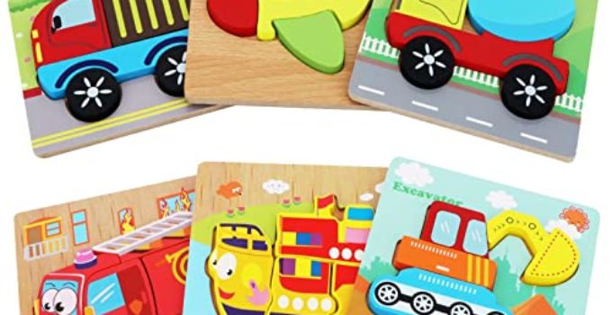 Wooden Puzzles for Toddlers 1-3 Years Old Kids Girls Boys,Jigsaw Puzzles Toy with Vehicle Shape,Early Learning Educational Preschool Montessori Toys Gift for Christmas Birthday Babies Infants