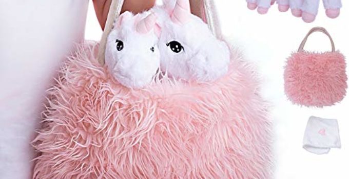 Unicorn Gift for Girls 4 Pcs Set. Baby and Mommy Unicorn Toy, XL Furry Bag and Baby Doll Blanket. Adorable Plush Toy for 3 4 5 Year Old Girl, Unicorn Gift for Little Girl. Birthday, Christmas Age 2-8